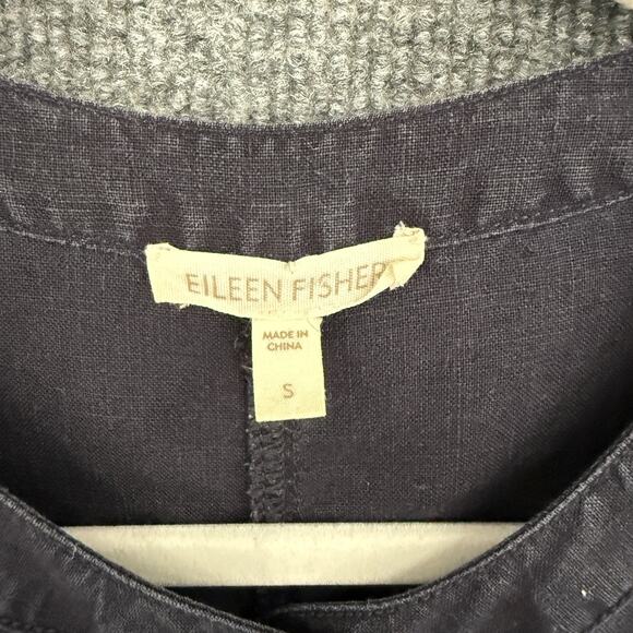 Eileen Fisher Organic Linen Shift Dress Womens Small Navy Button Front Minimal - Picture 6 of 14